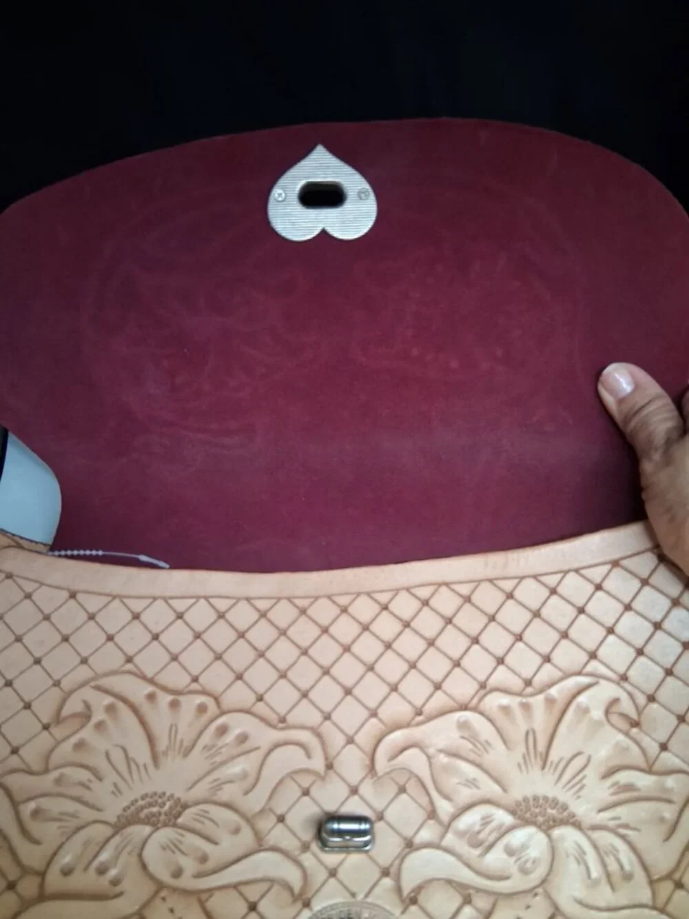 Vintage Tooled Leather Shoulder Bag Floral Design